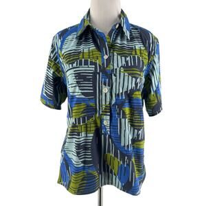 REI Co-Op Women's Blue Green Abstract Print Trailmade Pullover Shirt Size Medium